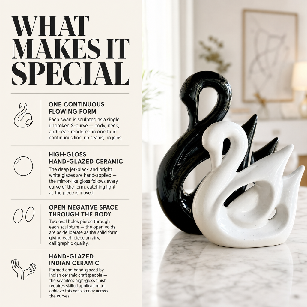 Black & White Swan Ceramic Figurine Set