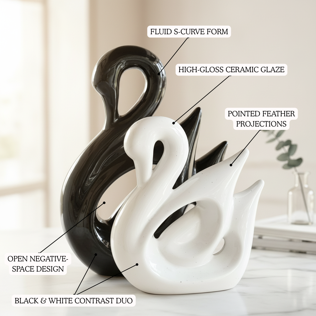 Black & White Swan Ceramic Figurine Set