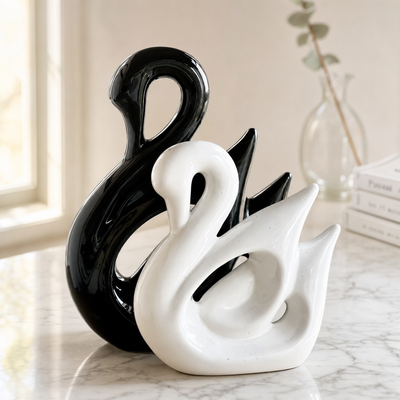 Black & White Swan Ceramic Figurine Set