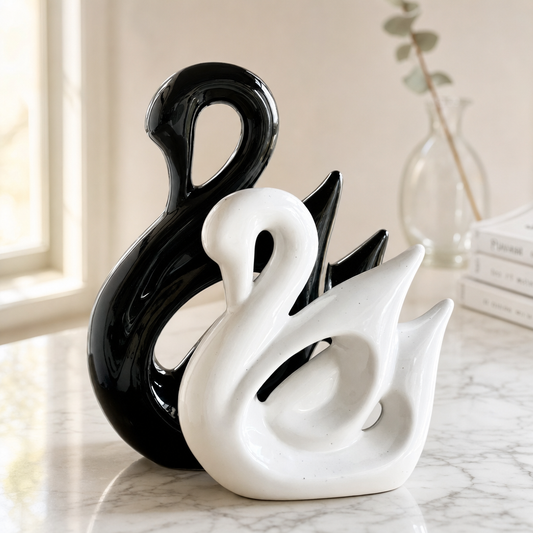 Black & White Swan Ceramic Figurine Set