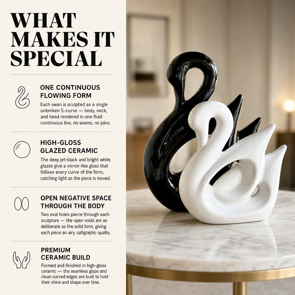 Black & White Swan Ceramic Figurine Set what makes it special | Mapland