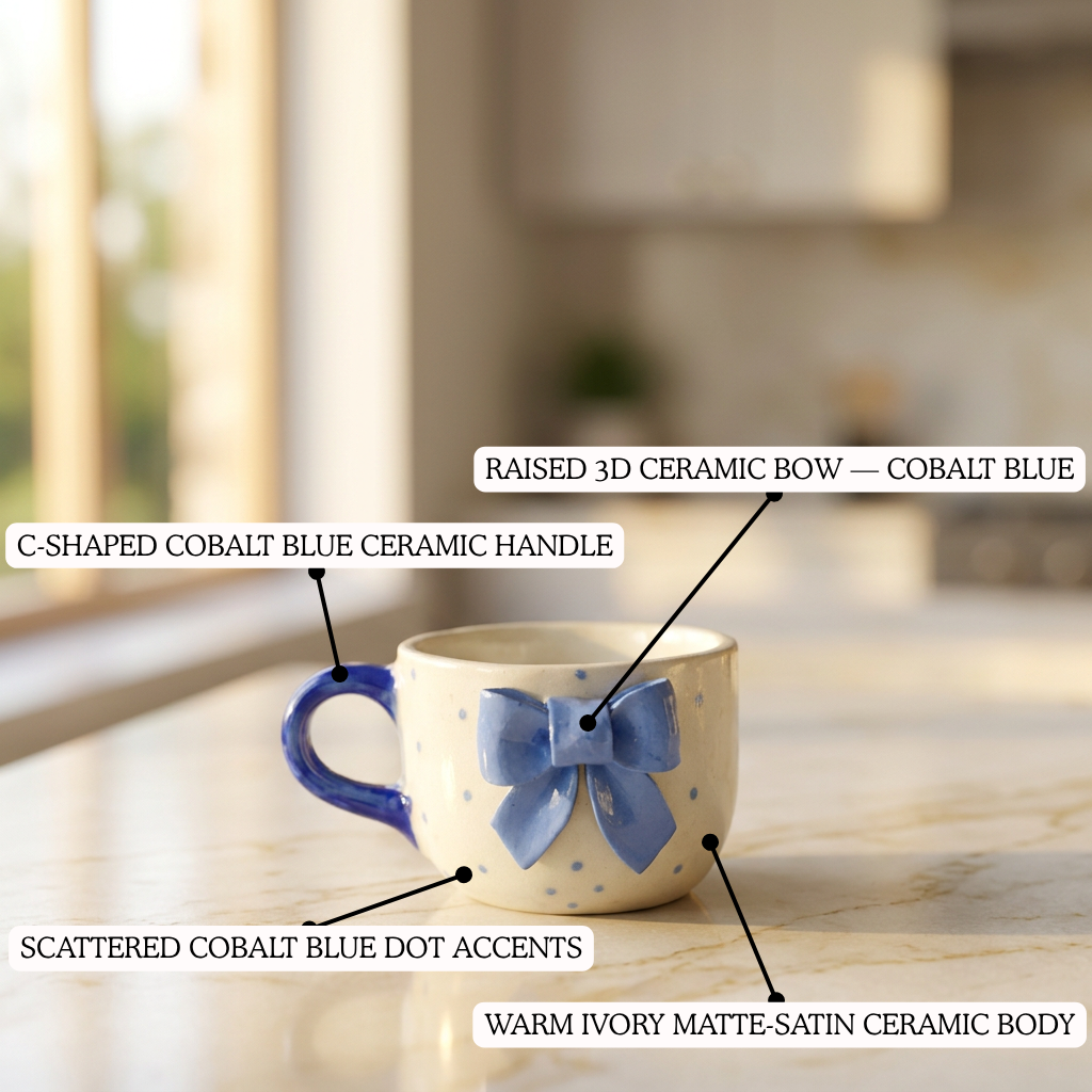 Blue Bow Ceramic Mug - Mapland