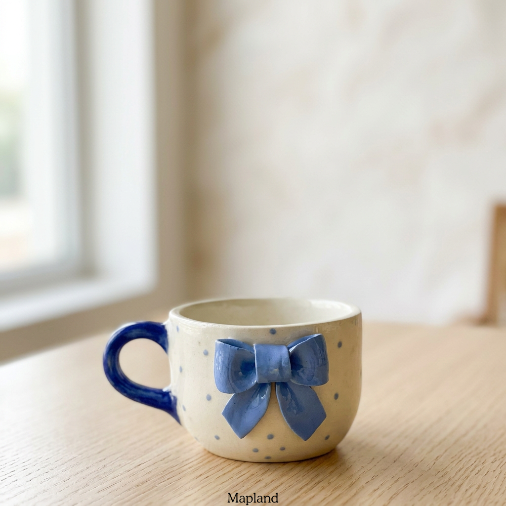 Blue Bow Ceramic Mug - Mapland