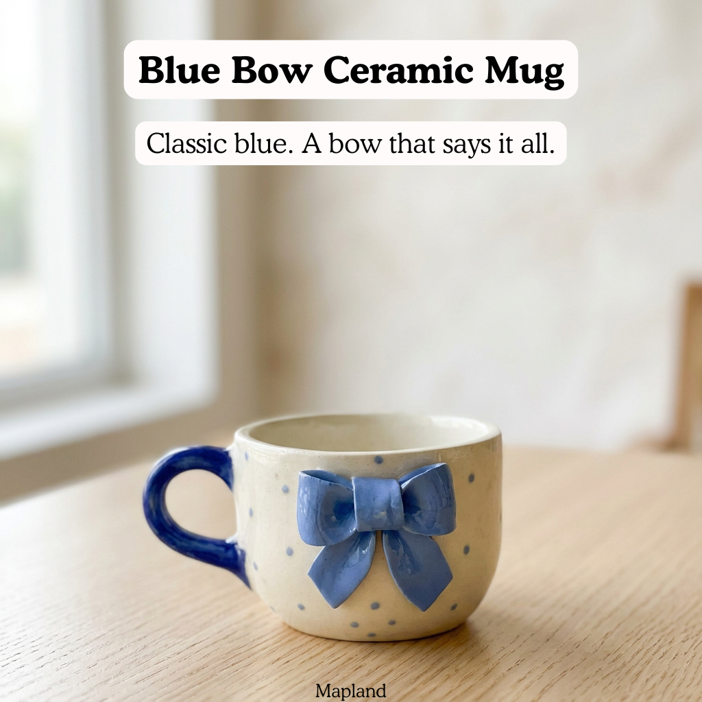 Blue Bow Ceramic Mug - Mapland
