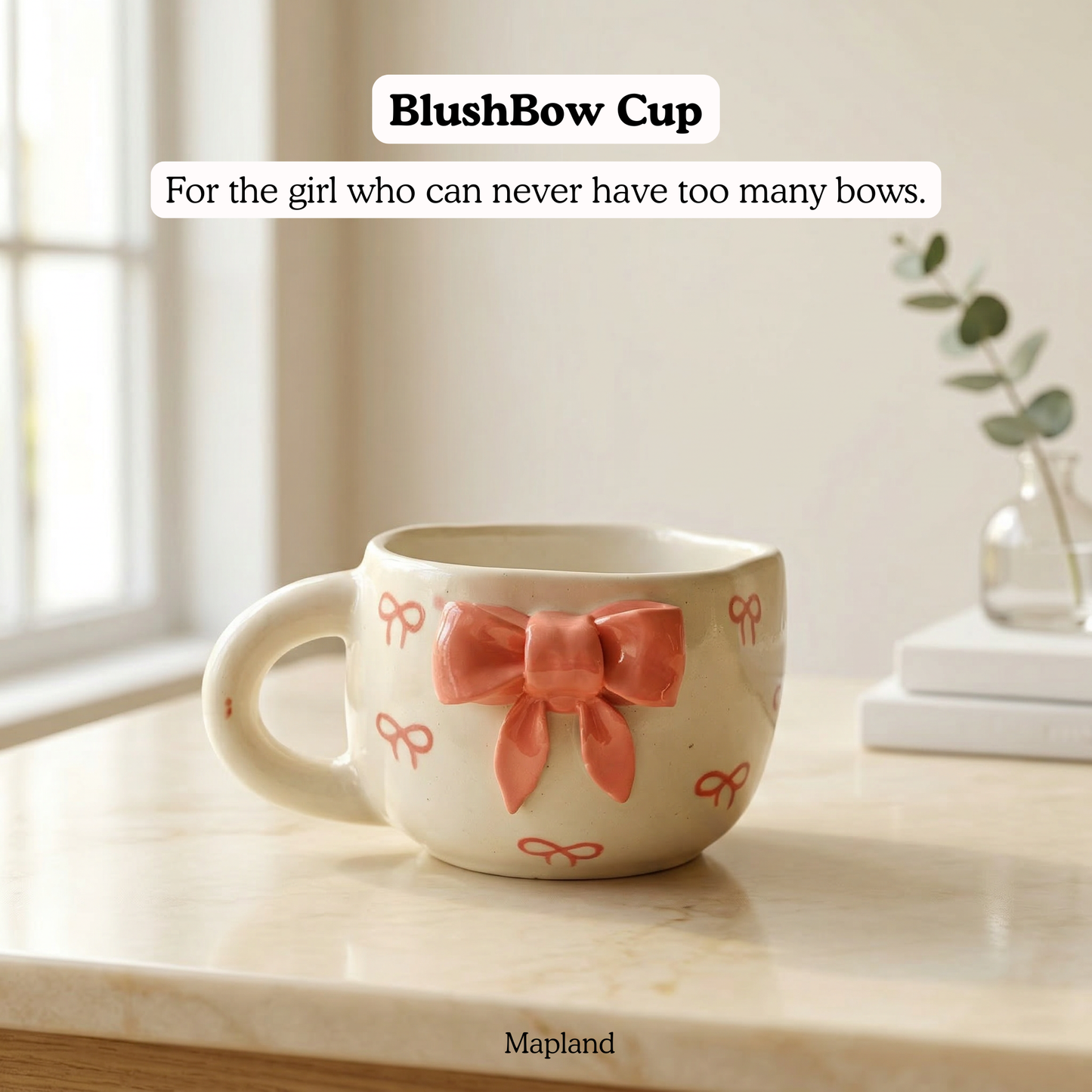 BlushBow Cup — handmade ceramic cup, view 3 | Mapland