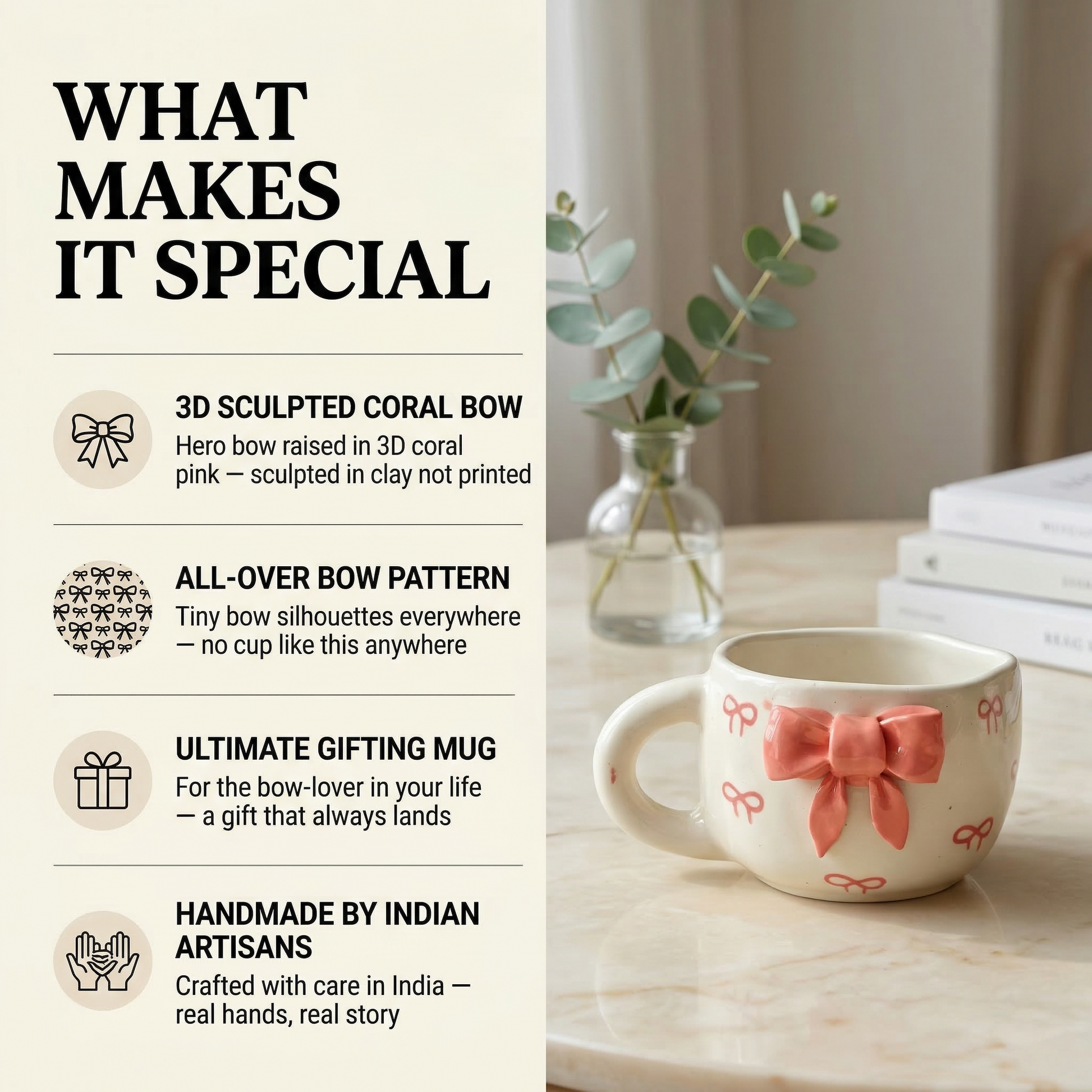 BlushBow Cup — handmade ceramic cup, view 6 | Mapland