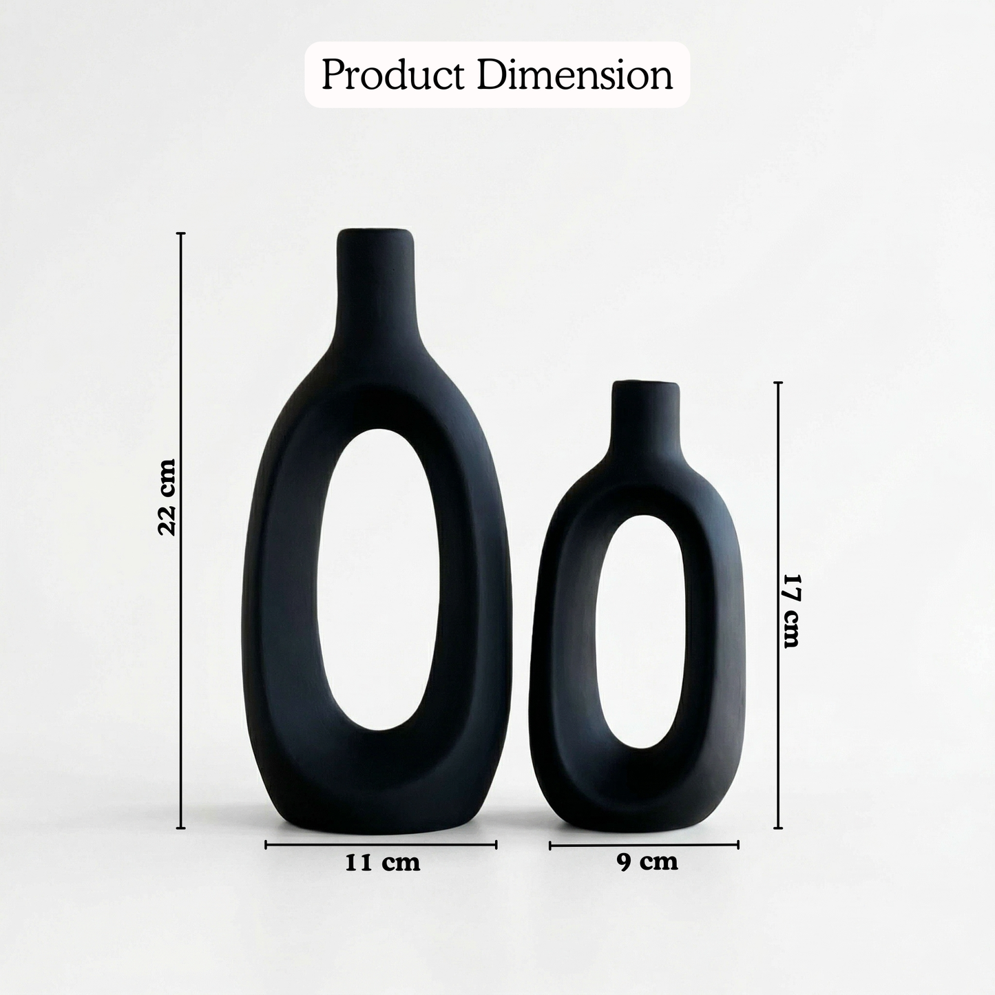 Boho Black Set of 2 handmade ceramic vase — top view, Indian artisan craft | Mapland