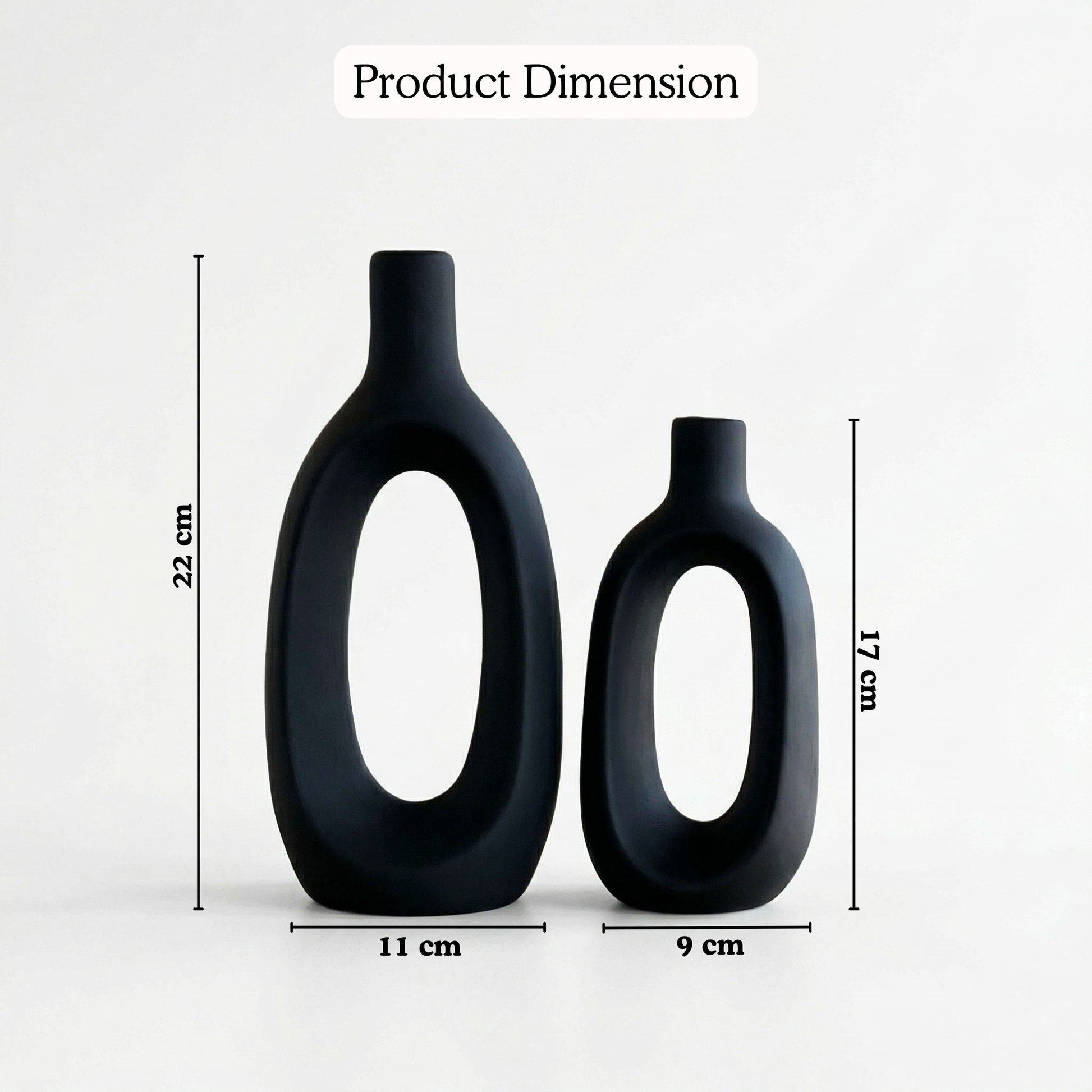 Boho Black Set of 2 handmade ceramic vase — top view, Indian artisan craft | Mapland