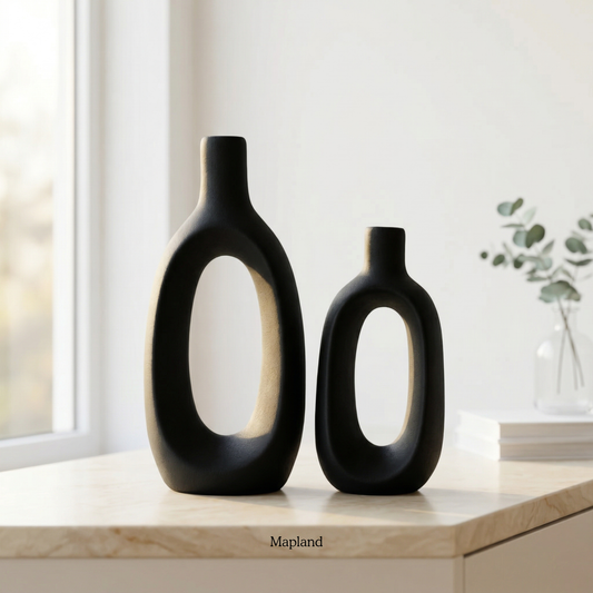 Boho black ceramic vase set of 2 — handmade ceramic vase | Mapland Design Studio