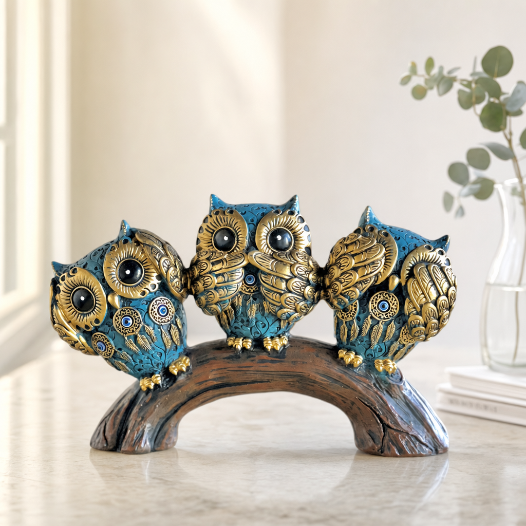 Family Nest Evil Eye Owl Figurine