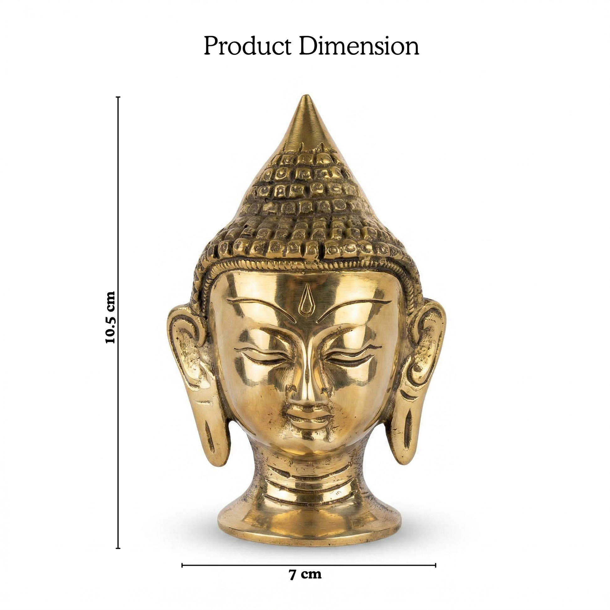 Brass Buddha head statue full view 10.5cm | Mapland
