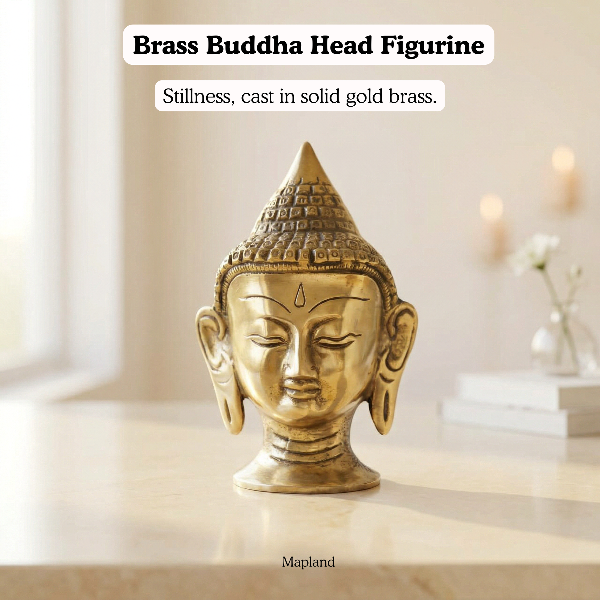 Brass Buddha head figurine side view antique finish | Mapland