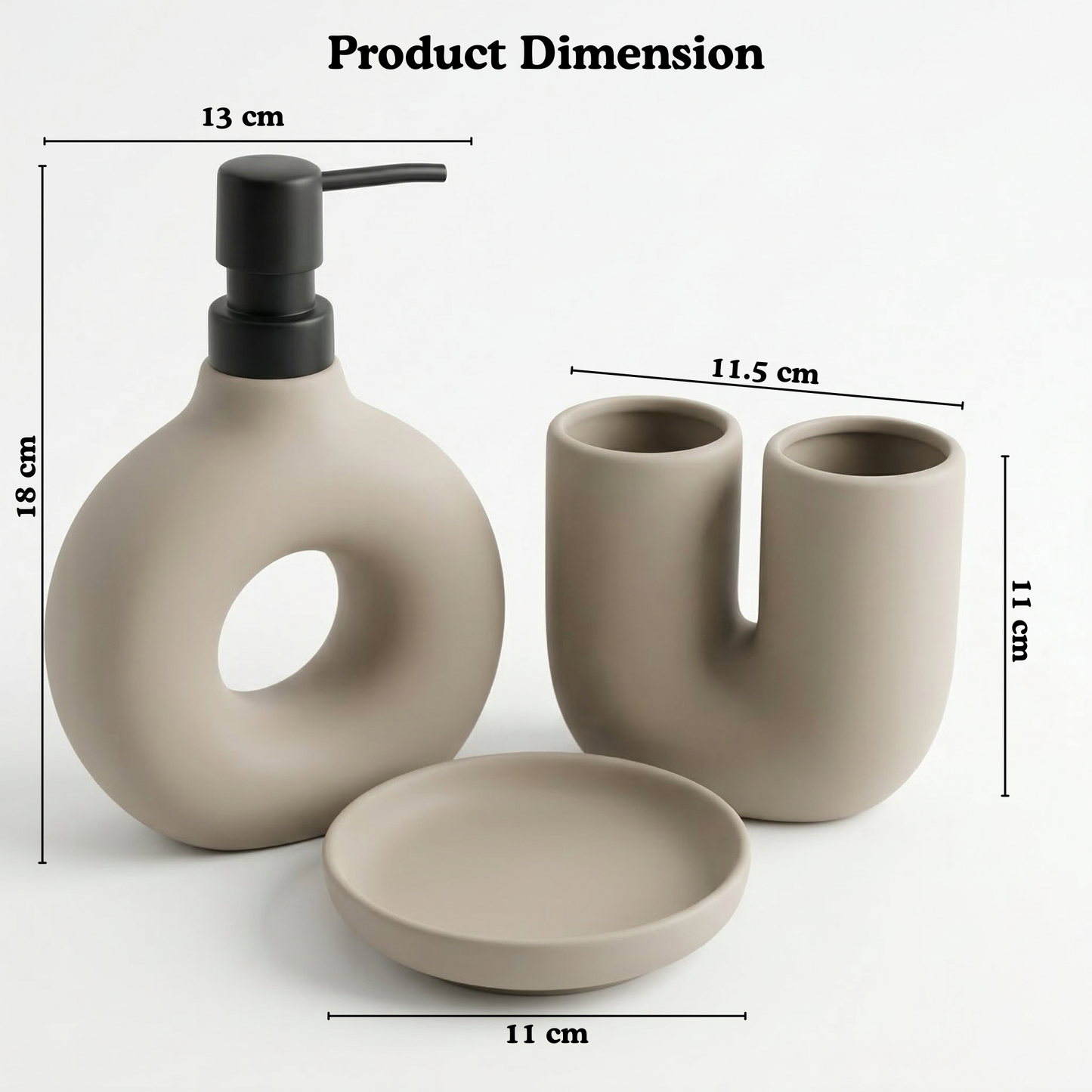 Dune Beige Ceramic Bathroom Set of 3 — detail view — handmade artisan home decor | Mapland