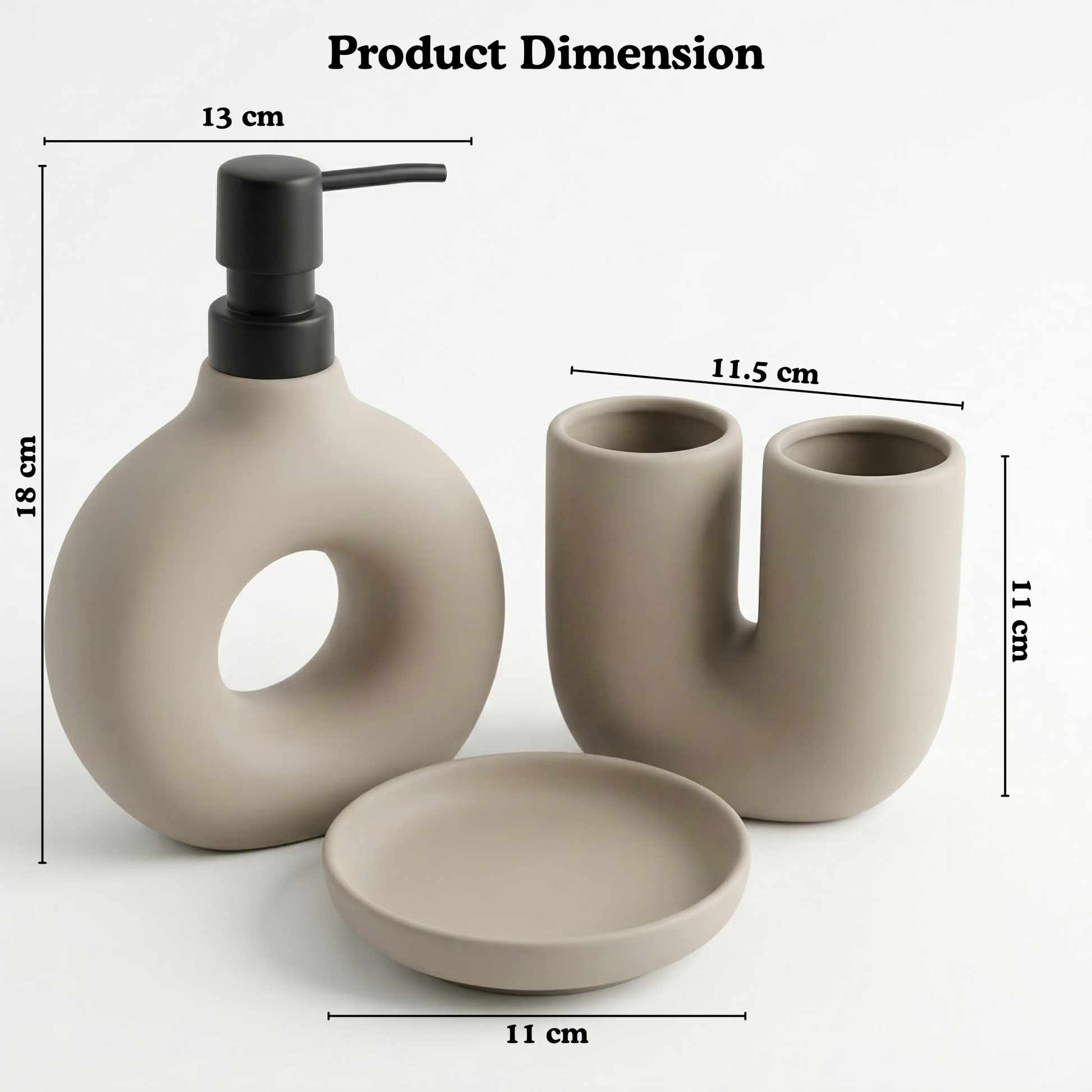 Dune Beige Ceramic Bathroom Set of 3 — detail view — handmade artisan home decor | Mapland