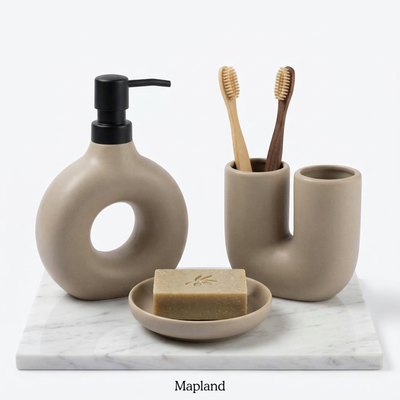 Dune Beige Ceramic Bathroom Set of 3 - curated home decor | Mapland