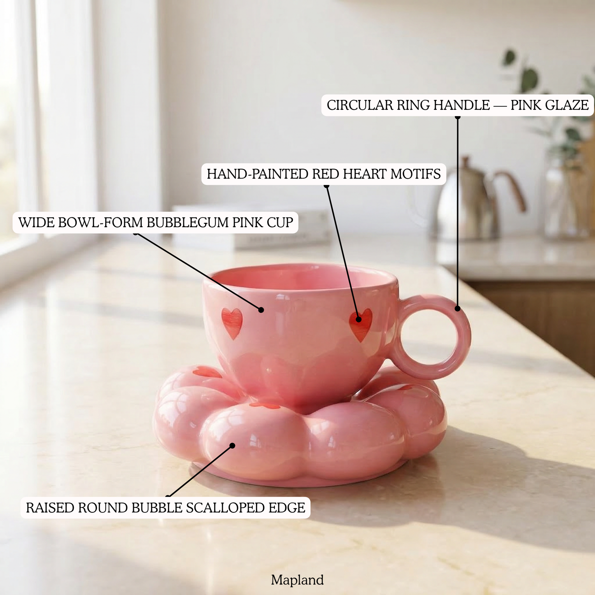 Bubble Heart Brew Cup with Saucer — handmade ceramic cup | Mapland