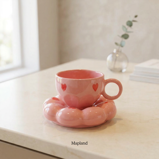 Bubble Heart Brew Cup with Saucer — handmade ceramic cup, view 2 | Mapland