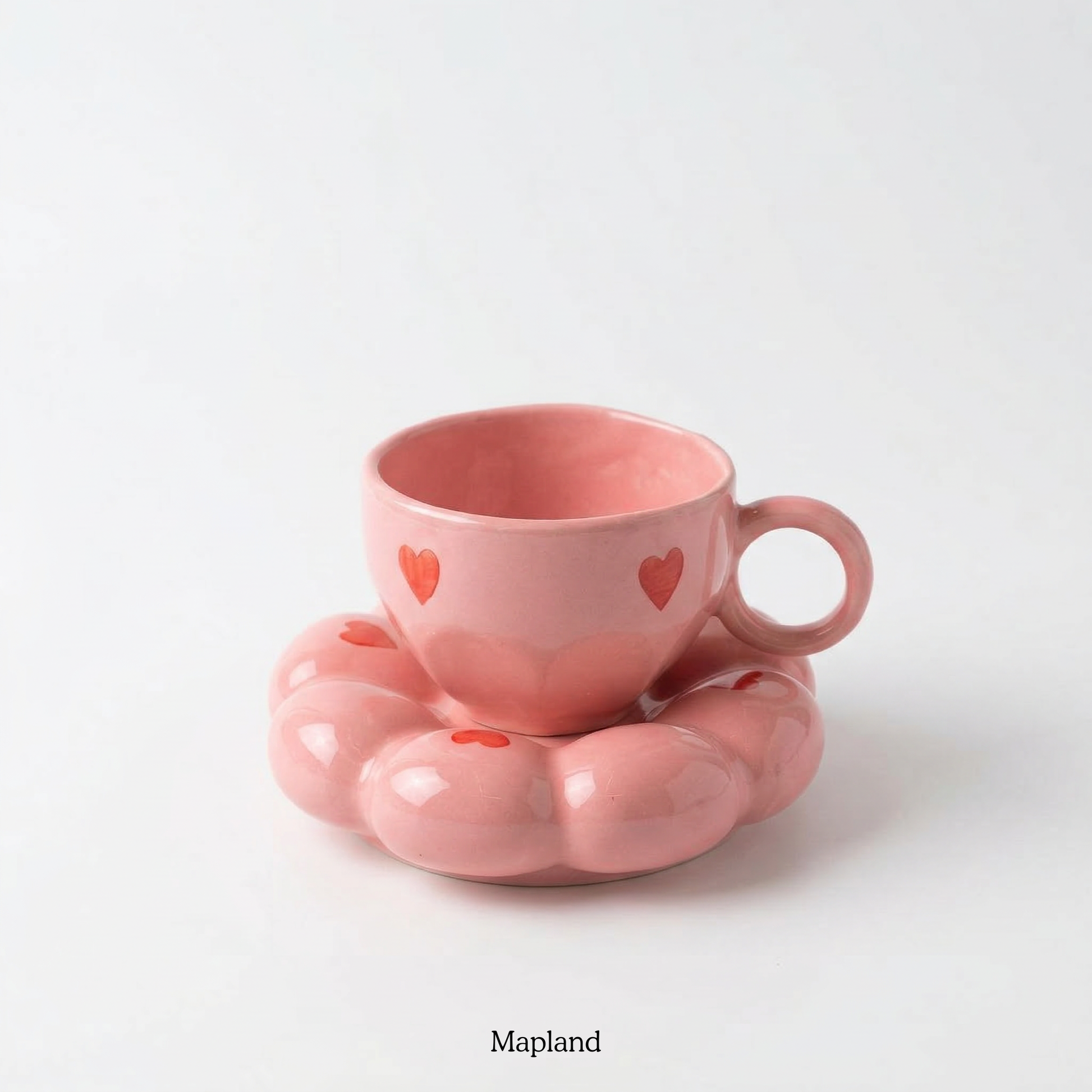 Bubble Heart Brew Cup with Saucer — handmade ceramic cup, view 4 | Mapland