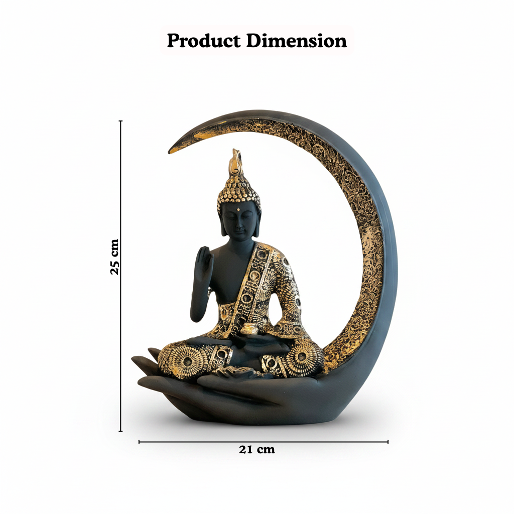 Buddha in Crescent Moon Ceramic Figurine