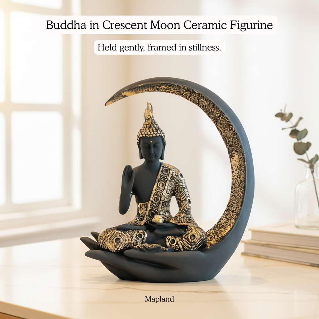 Buddha in Crescent Moon Ceramic Figurine