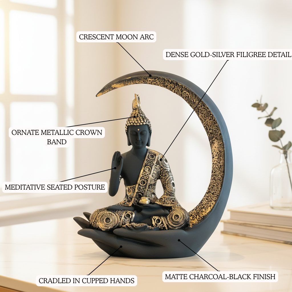 Buddha in Crescent Moon Ceramic Figurine
