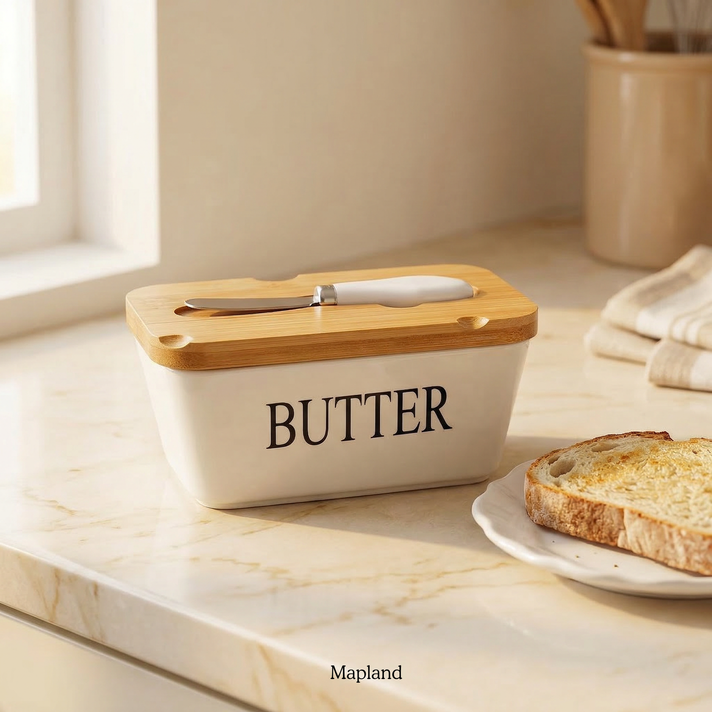 Ceramic Butter Box with Spreader Knife — handmade artisan home decor | Mapland