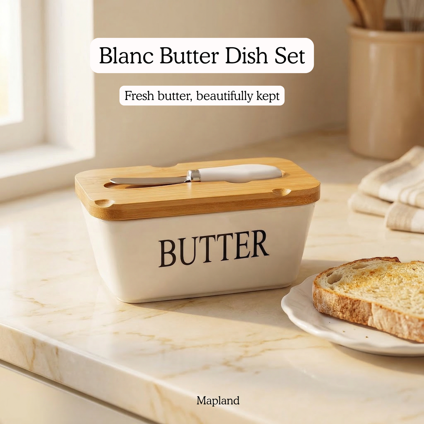 Ceramic Butter Box with Spreader Knife — side view — handmade artisan home decor | Mapland