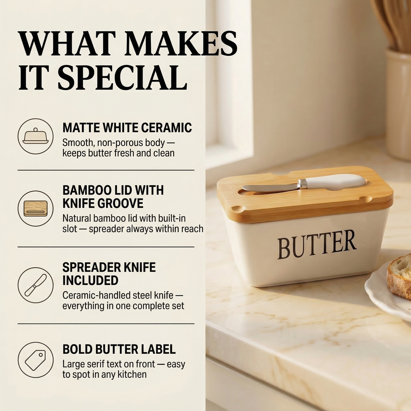 Ceramic Butter Box with Spreader Knife — lifestyle view — handmade artisan home decor | Mapland