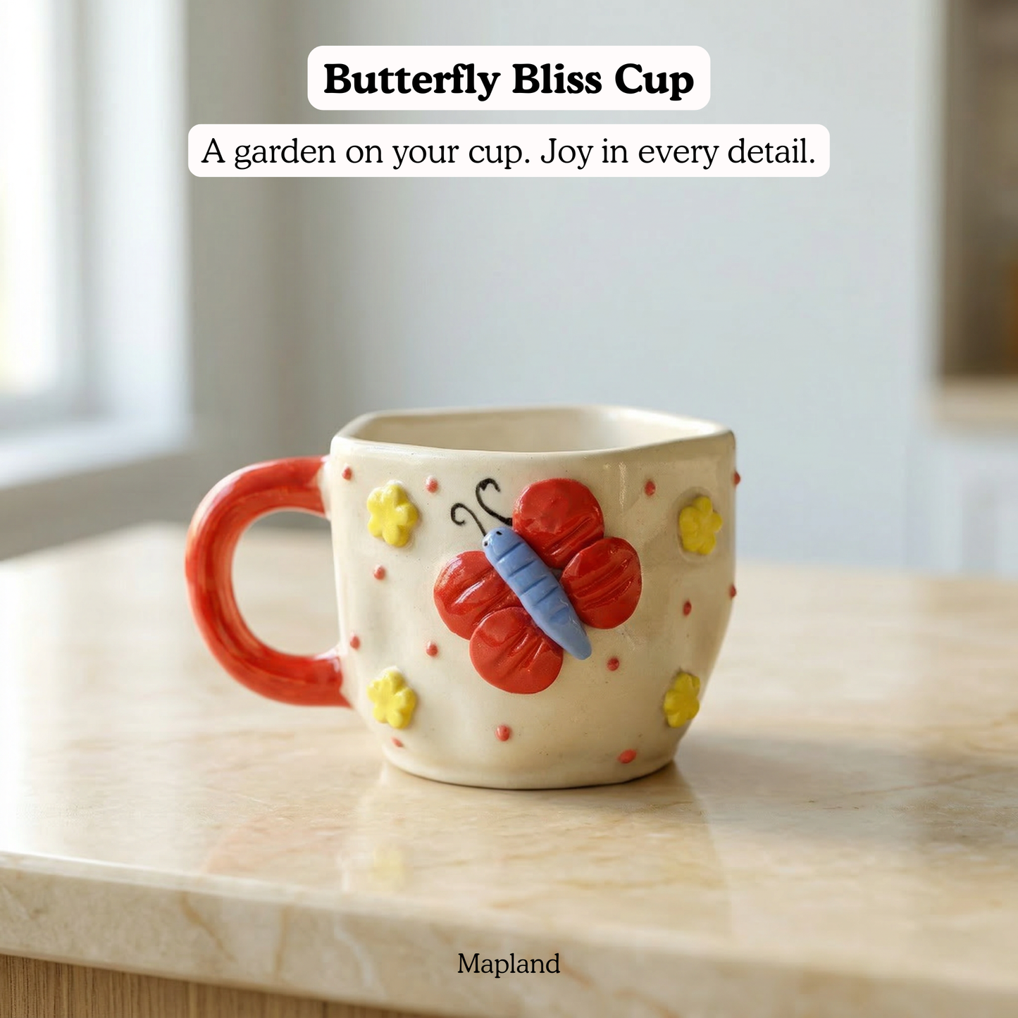 Butterfly Bliss Cup — handmade ceramic cup, view 3 | Mapland