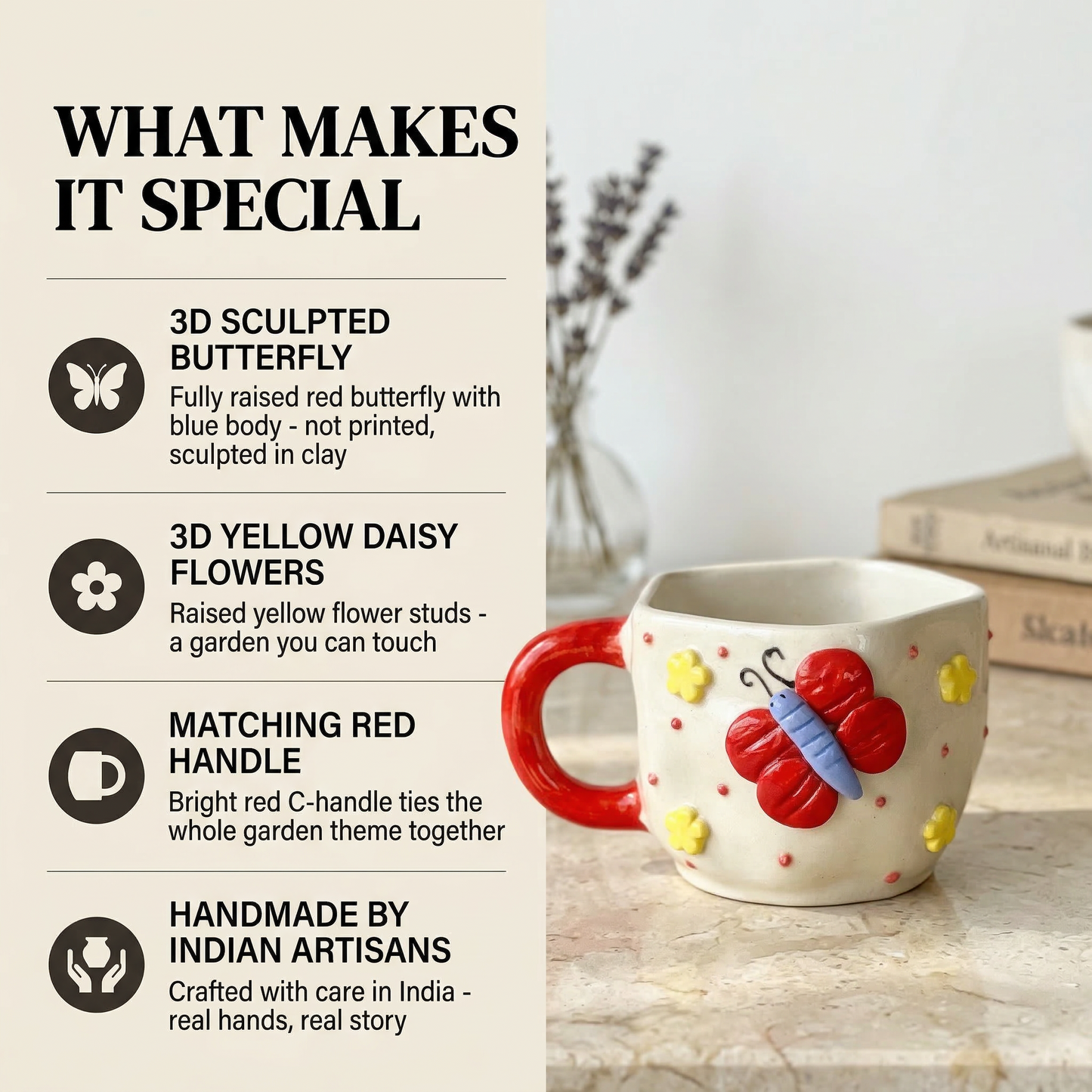 Butterfly Bliss Cup — handmade ceramic cup, view 6 | Mapland