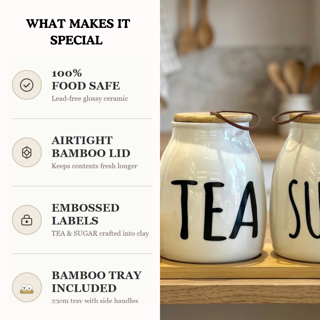 Ceramic Tea & Sugar Organizer Set — detail view — handmade artisan home decor | Mapland