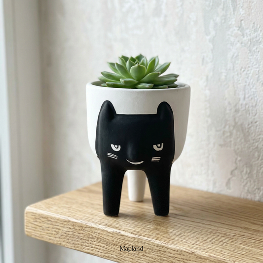 Cat Face Planter handmade ceramic planter, Indian artisan craft | Mapland
