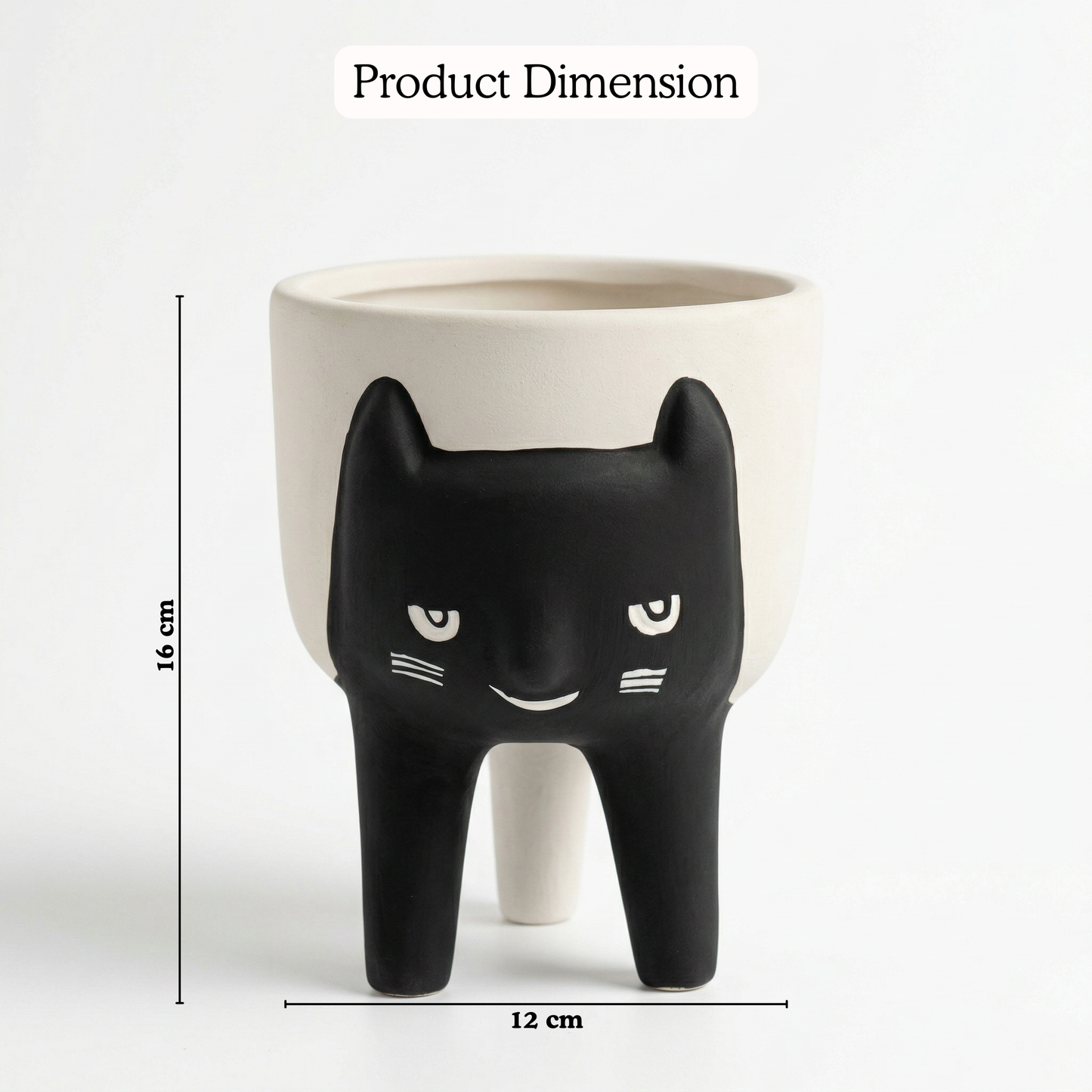 Cat Face Planter handmade planter angled view, unique gifting idea India | Mapland