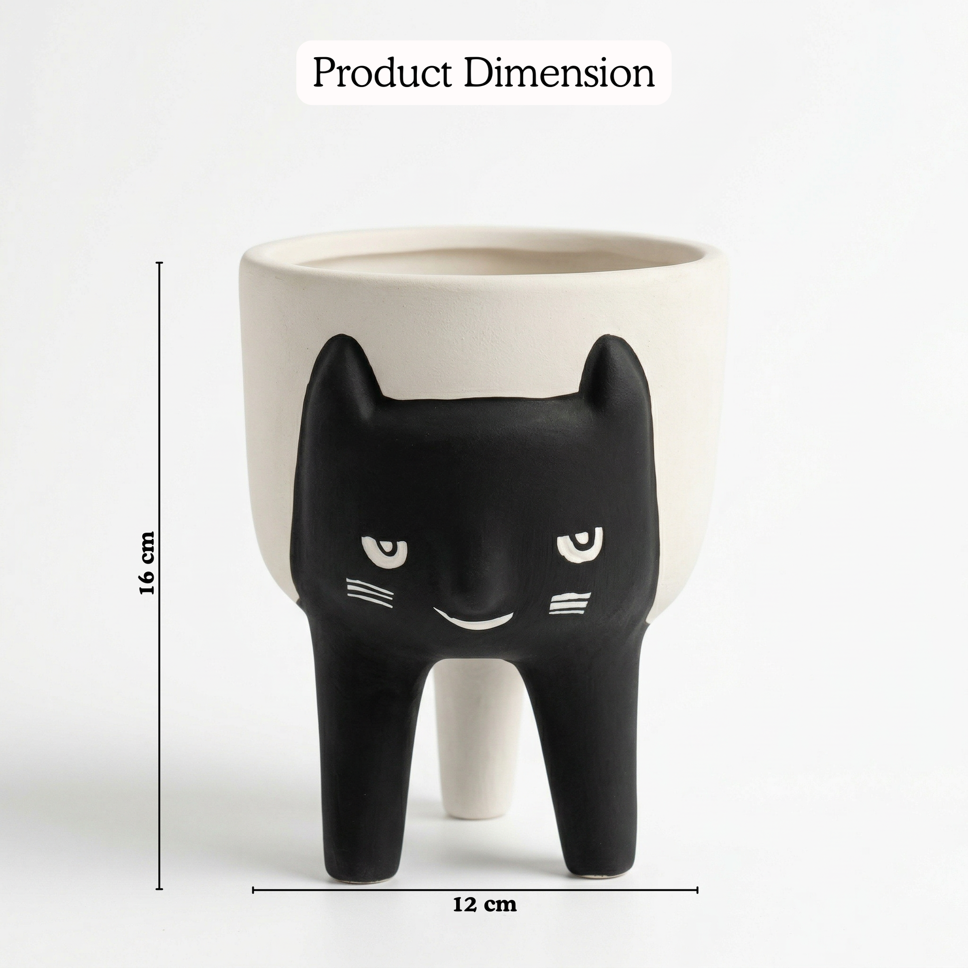 Cat Face Planter handmade planter angled view, unique gifting idea India | Mapland