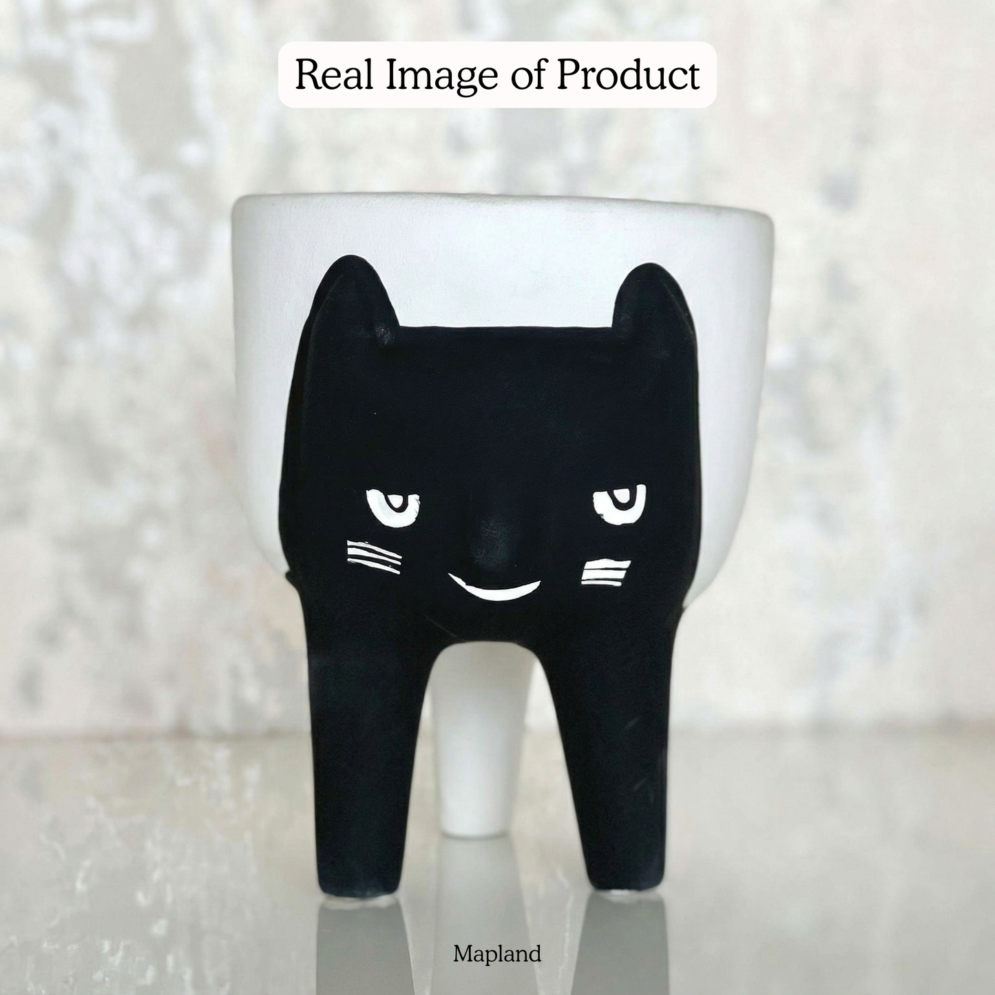 Cat Face Planter styled lifestyle shot, handmade ceramic planter for home | Mapland