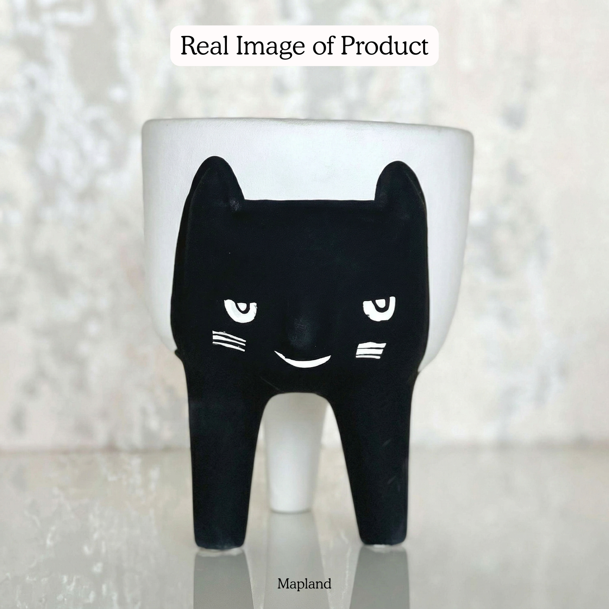 Cat Face Planter styled lifestyle shot, handmade ceramic planter for home | Mapland
