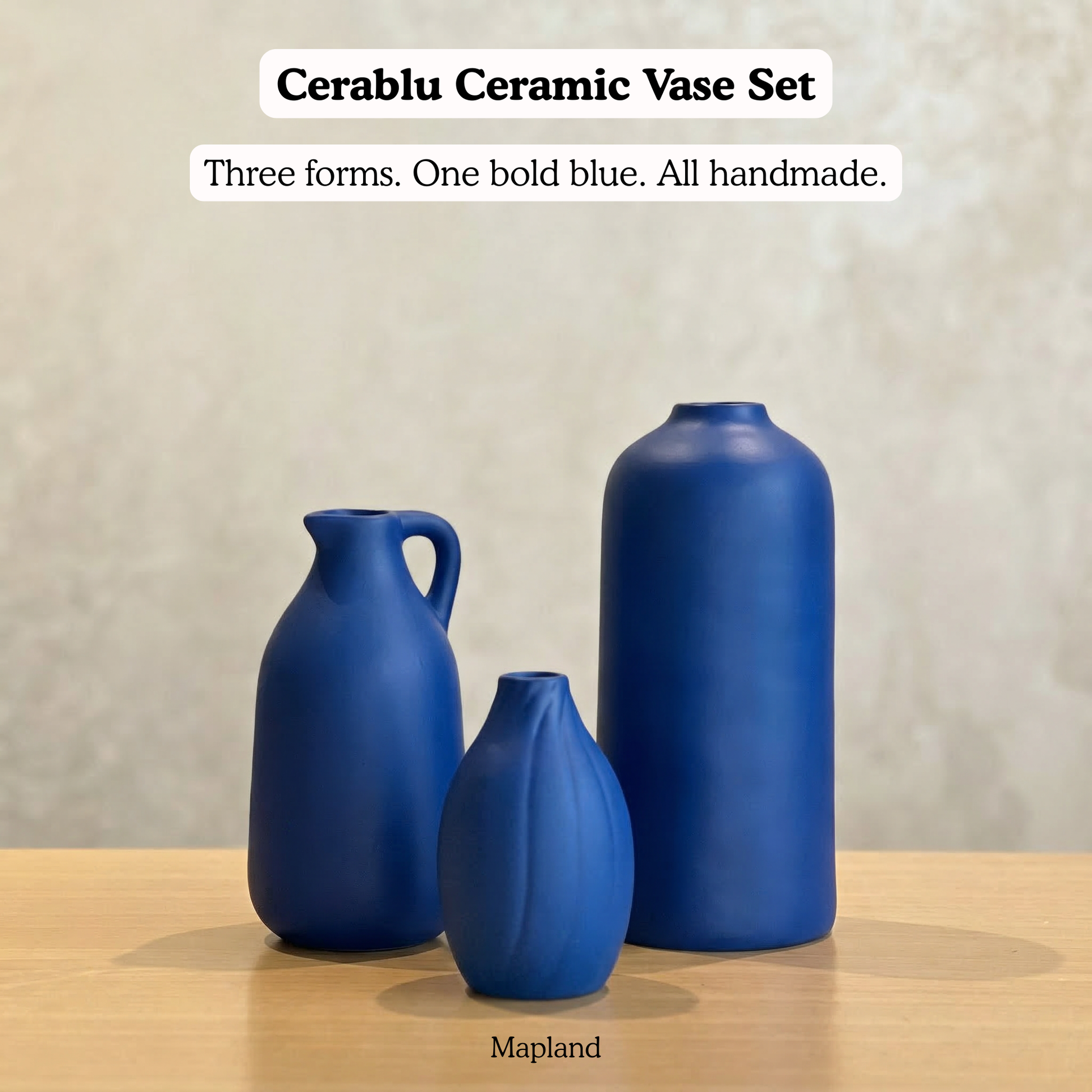 Cerablu Ceramic Vase Set handmade ceramic vase — side view, Indian artisan craft | Mapland