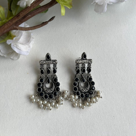 Chaarvi Oxidized Earrings for Women – Ethnic Silver Imitation Jewelry