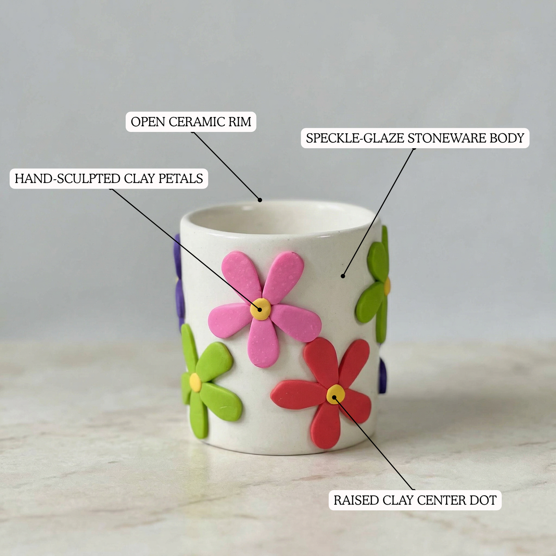 Clay Bloom Planter handmade ceramic planter — top view, Indian artisan craft | Mapland