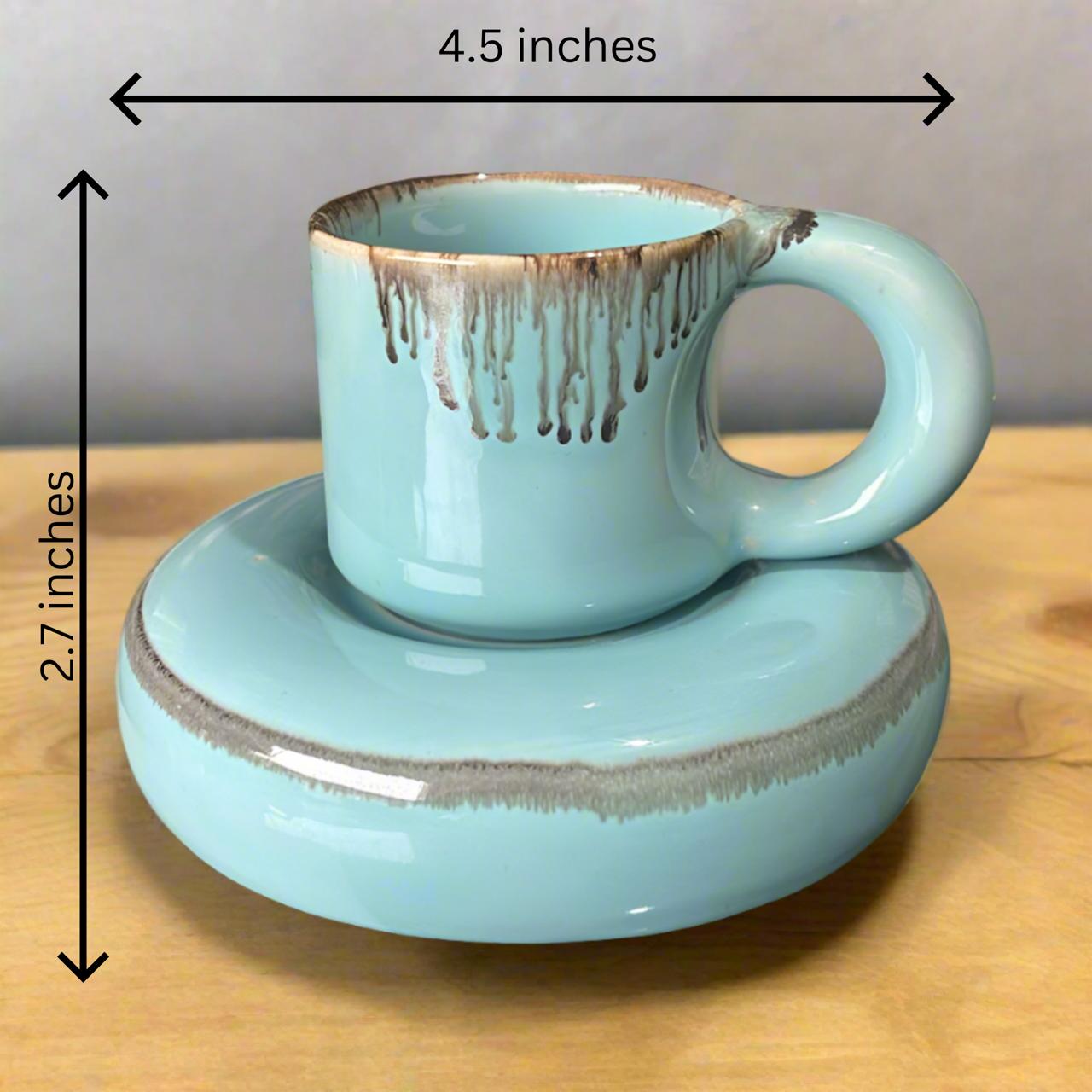 Aqua Elegance Drip-Glazed Cup & Saucer