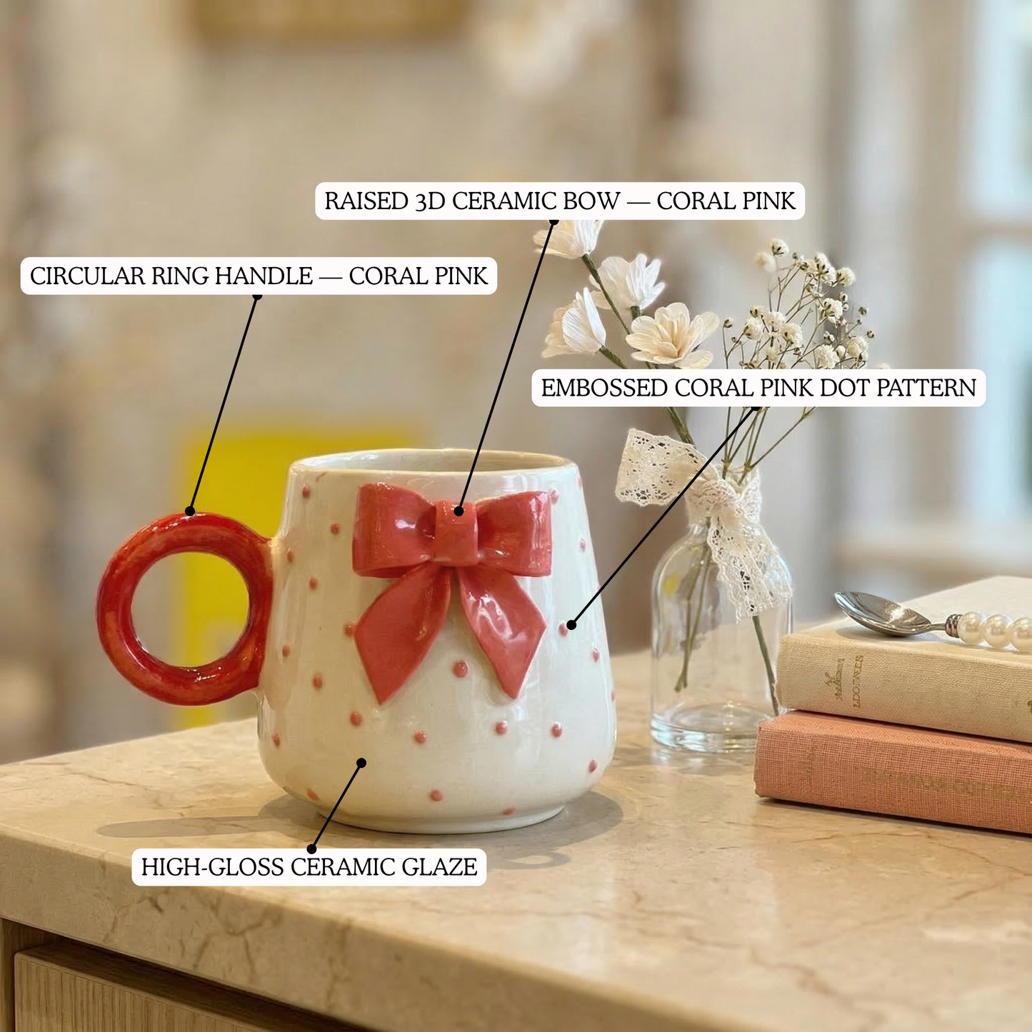 Cute Pink Bow Ceramic Mug - Mapland