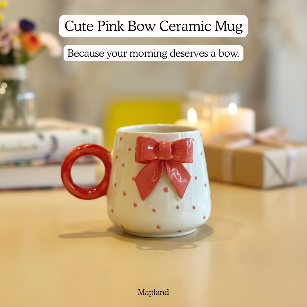 Cute Pink Bow Ceramic Mug - Mapland