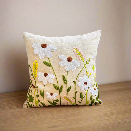 Daisy Meadow Embroidered Cushion