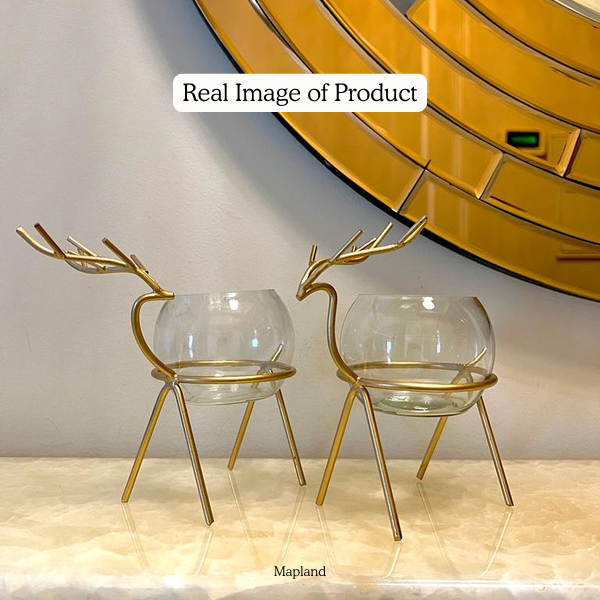 Deer Set with Glass Pots — angle view — handmade artisan home decor | Mapland