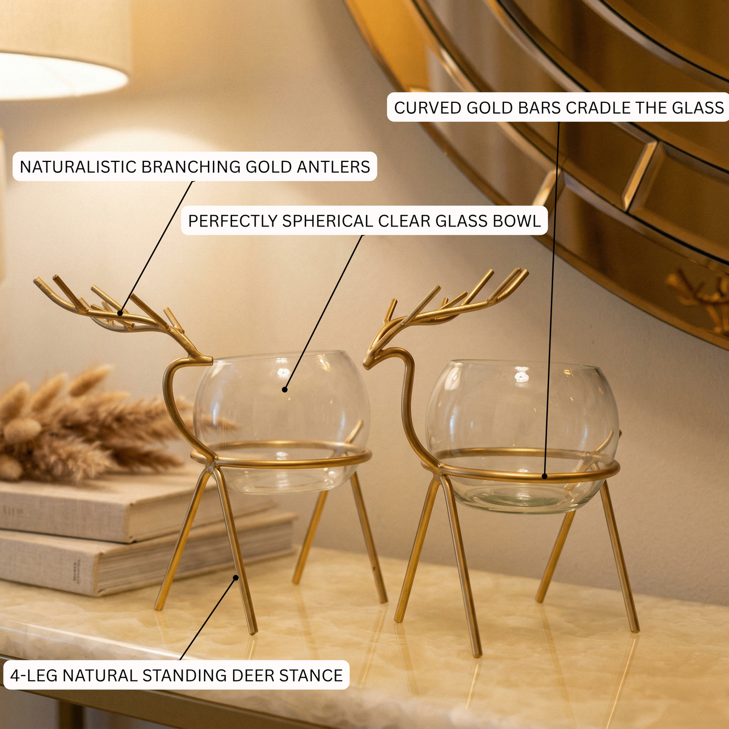 Deer Set with Glass Pots — top view — handmade artisan home decor | Mapland