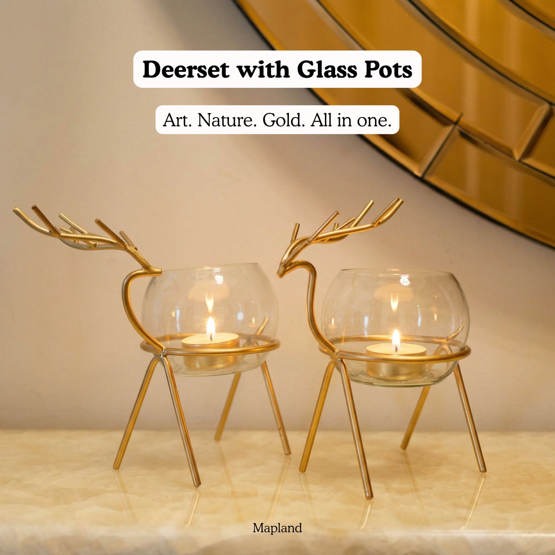 Deer Set with Glass Pots — side view — handmade artisan home decor | Mapland