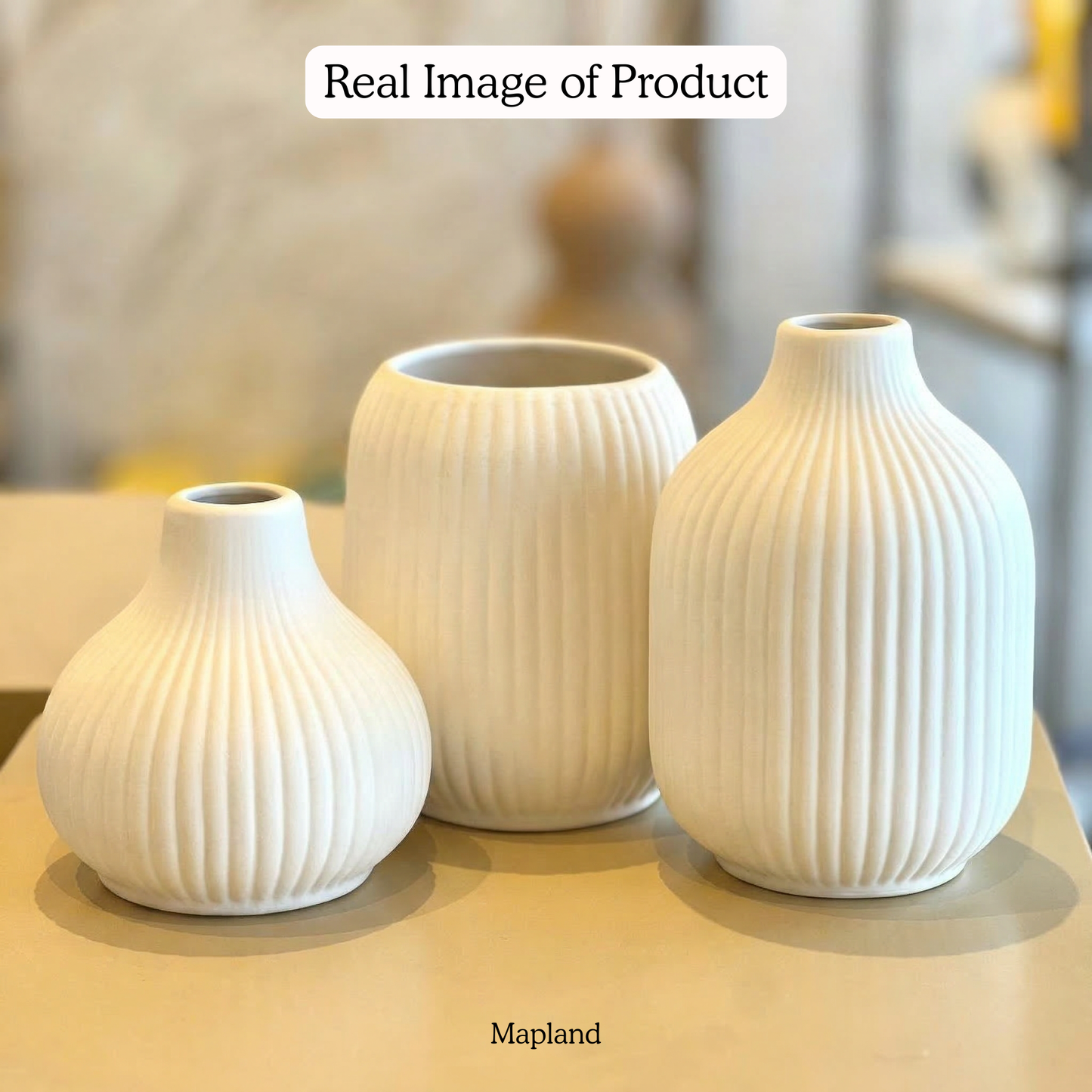 Dela Mola Ribbed Vase Set handmade ceramic vase — side view, Indian artisan craft | Mapland