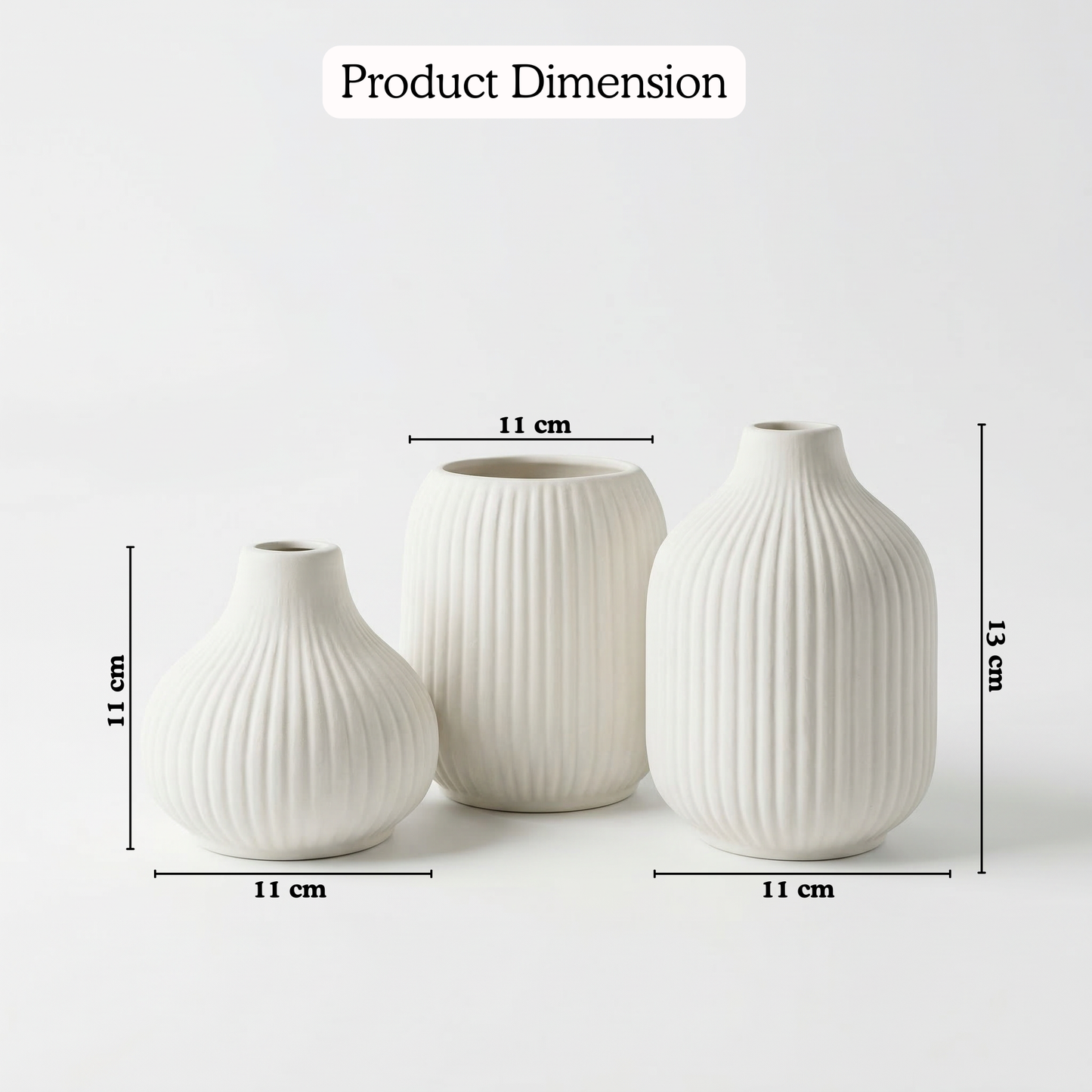 Dela Mola Ribbed Vase Set handmade ceramic vase — detail view, Indian artisan craft | Mapland