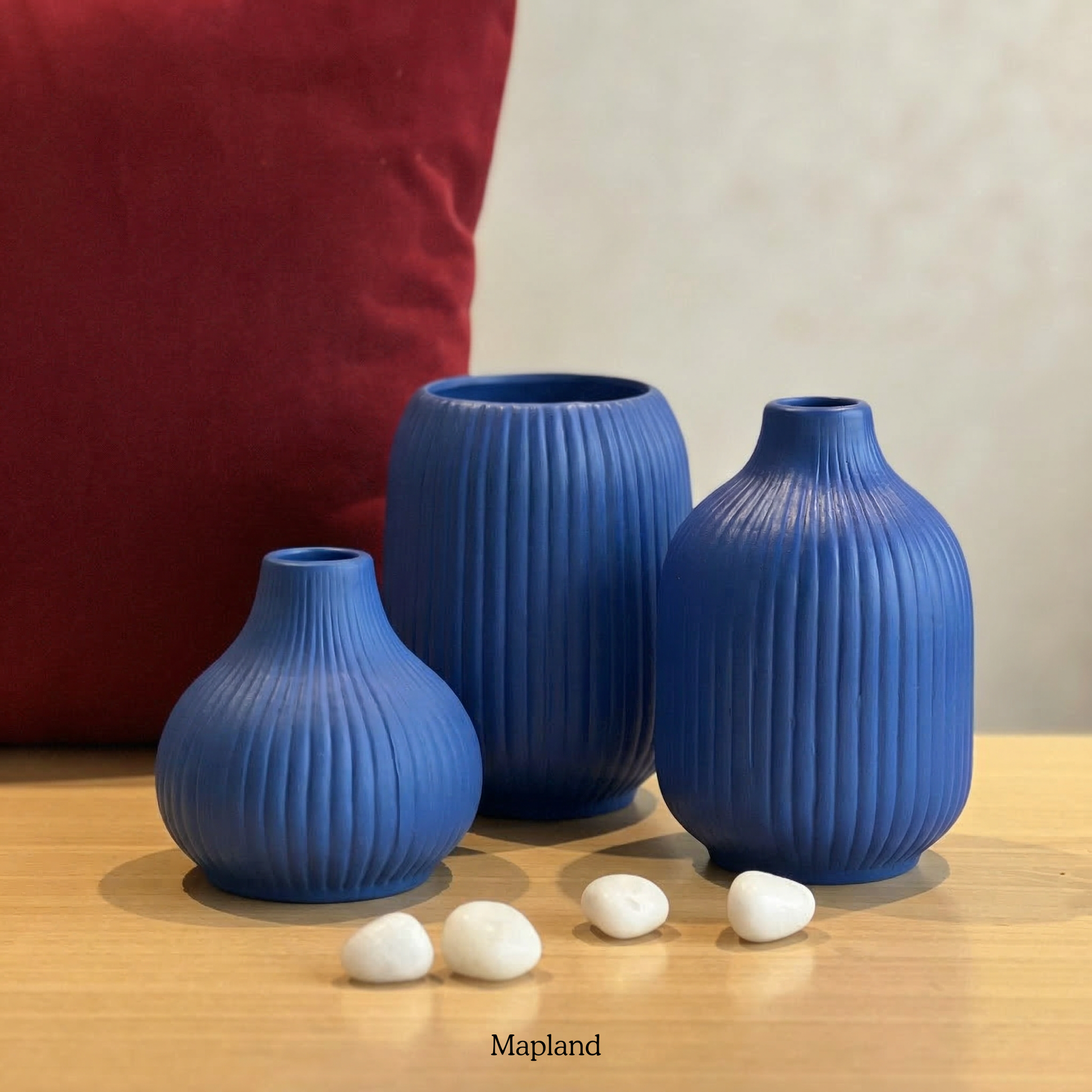 Dela Mola Ribbed Vase Set handmade ceramic vase — front view, Indian artisan craft | Mapland