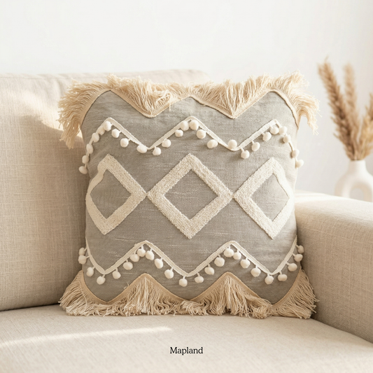 Desert boho woven cushion cover in warm earth tones — handmade cushion cover | Mapland Design Studio